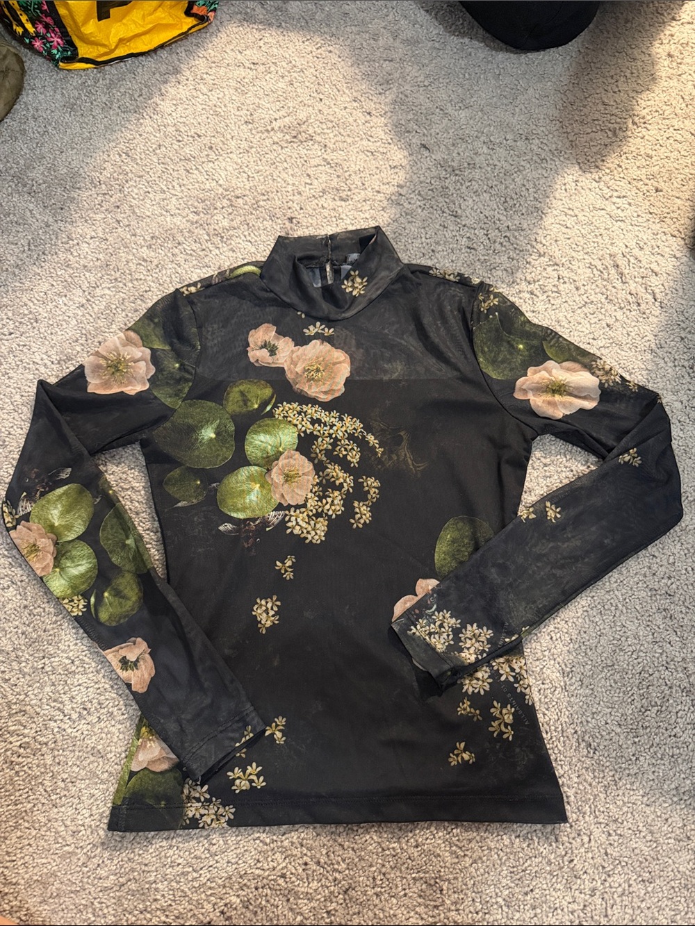 ALL SAINTS mesh floral mock neck top